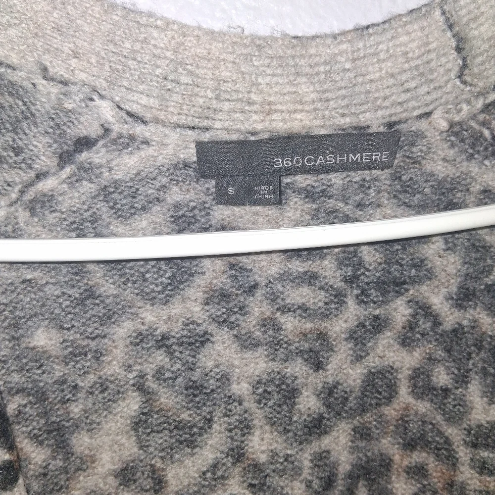 360Cashmere Leopard Print Long Line Cardigan S